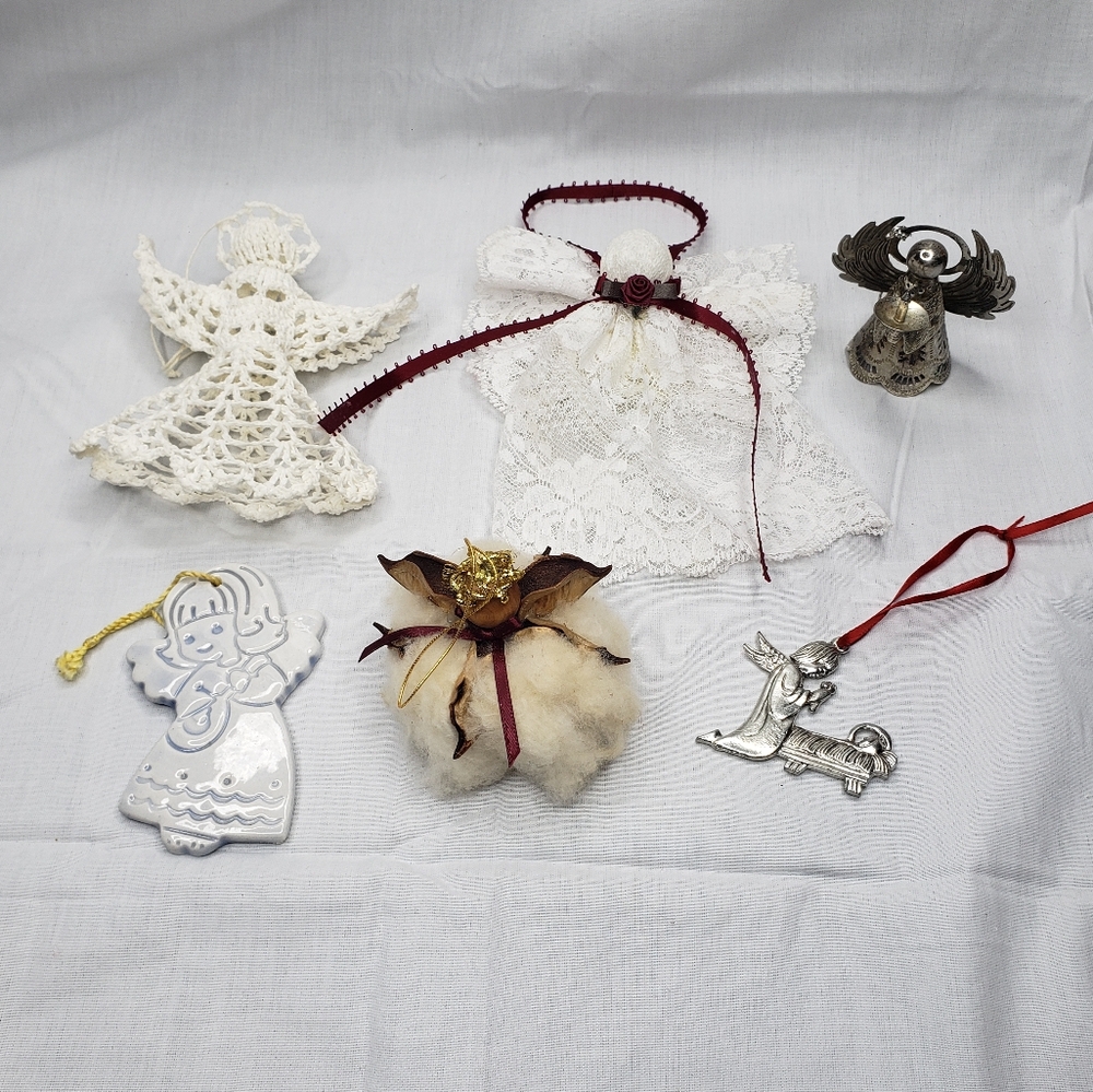 Six 80 90s Vintage Christmas Ornaments Angels